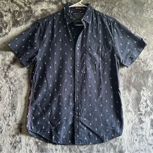 On The Road Shirt Mens M Slim Fit Anchor Nautical Button Up Coastal Beach